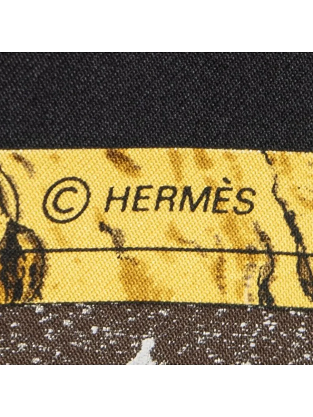 Hermes Scarf Black Yellow Brown Silk